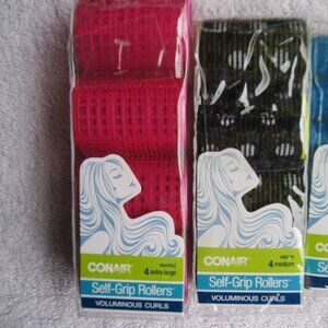 2 Extra Large 1 Medium Conair Self Grip Rollers Volume Body Curls Hair Curlers